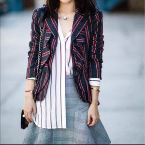 L.A.M.B Striped Long Sleeves Ruffled Notched Collar Button Wool Jacket Blazer